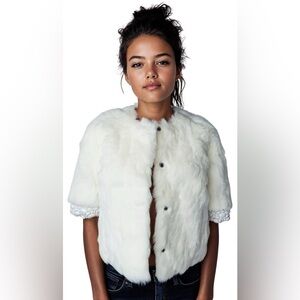 White Fur Jacket with Embellished Short Sleeve Cuffs